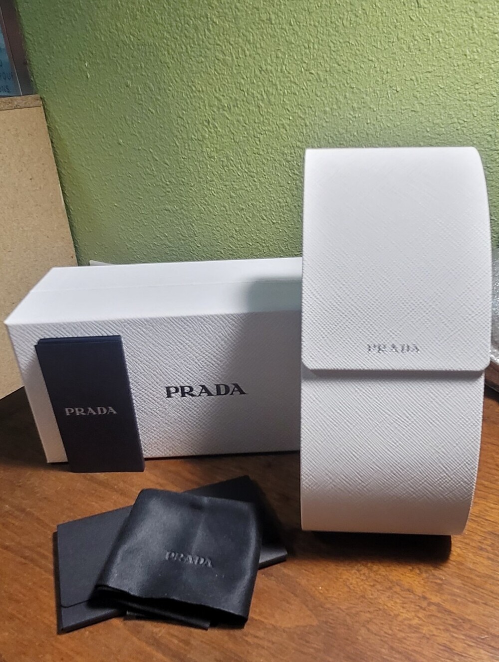 Prada White Leather Saffiano Eyewear Case with Box/Cloth